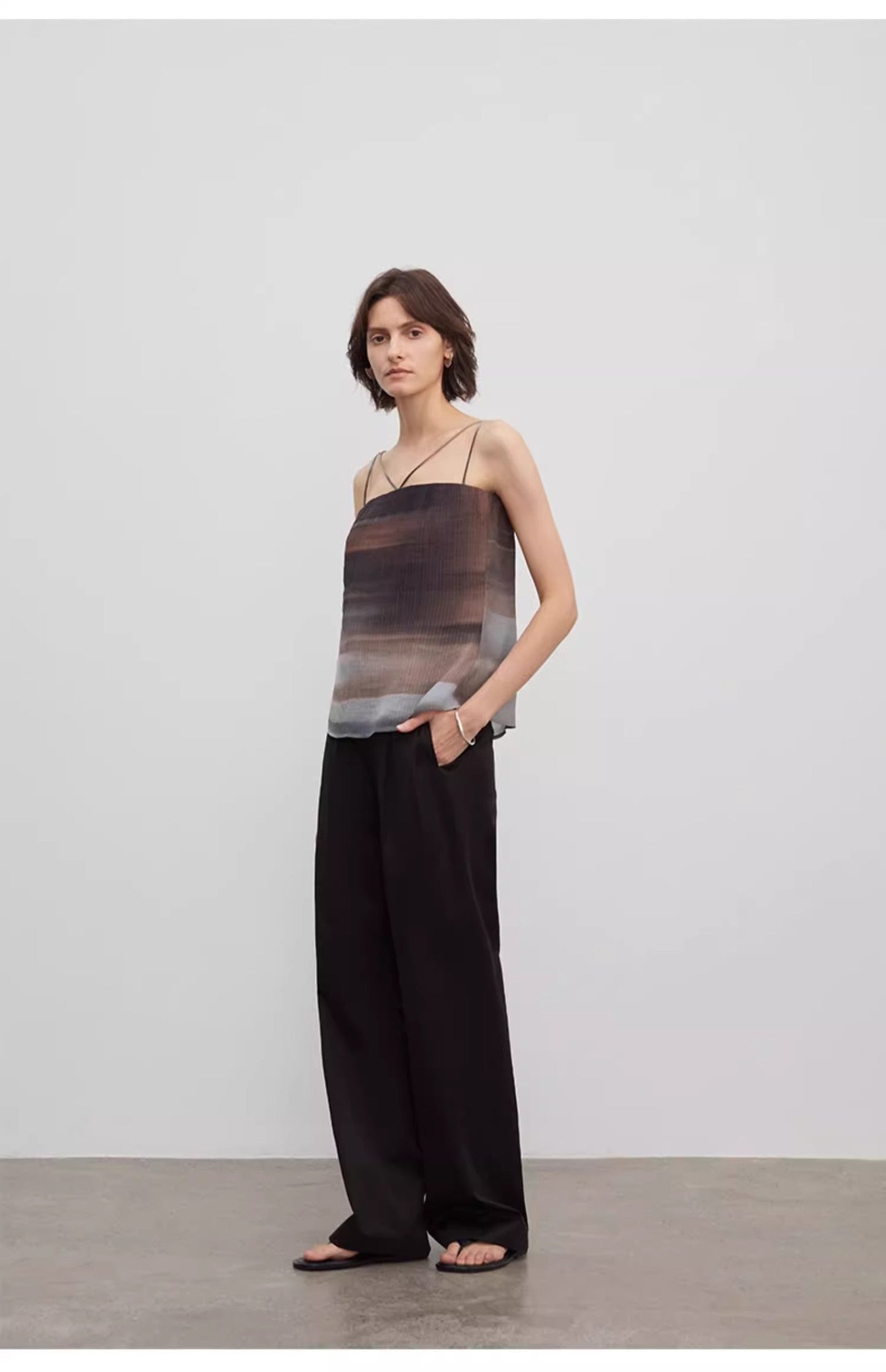 Spliced Double-Pleat Wide-Leg Trousers Straight-Leg Trousers for Women