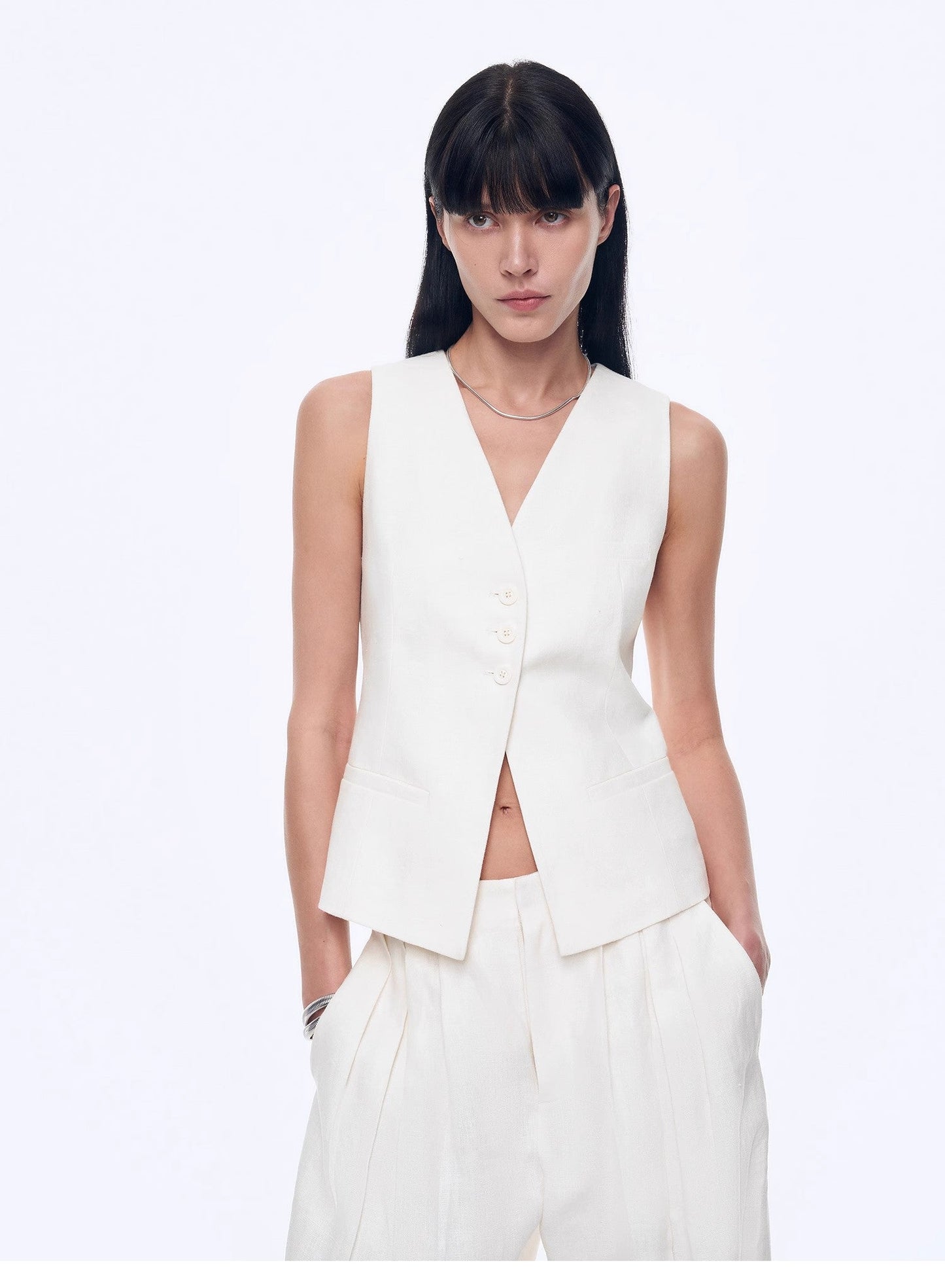 "Old Money Space" Linen Draped Vest and Straight Trousers Suit