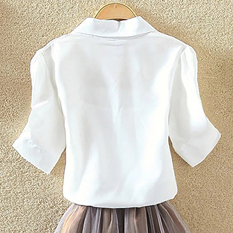 100% Cotton Blouse Holiday Loose Short Sleeve New