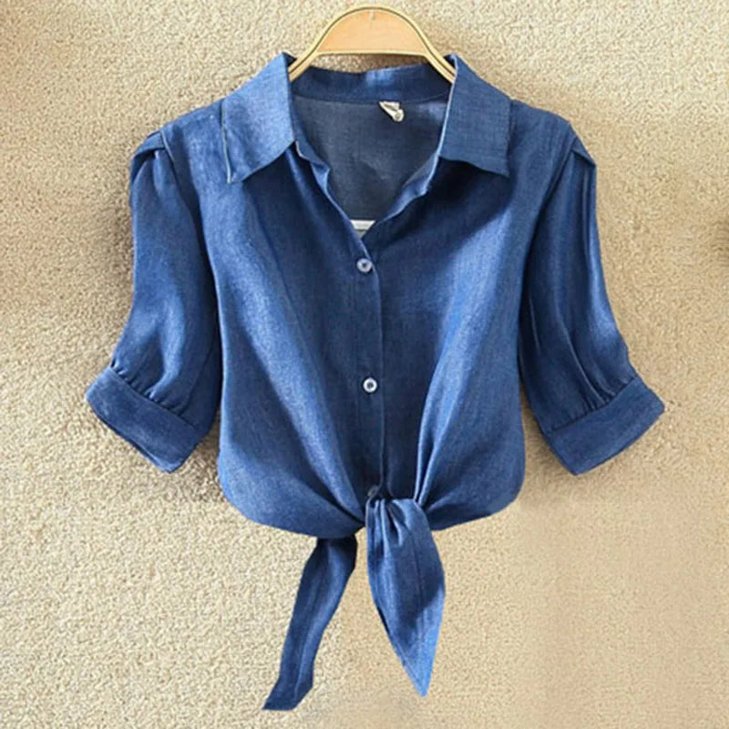 100% Cotton Blouse Holiday Loose Short Sleeve New