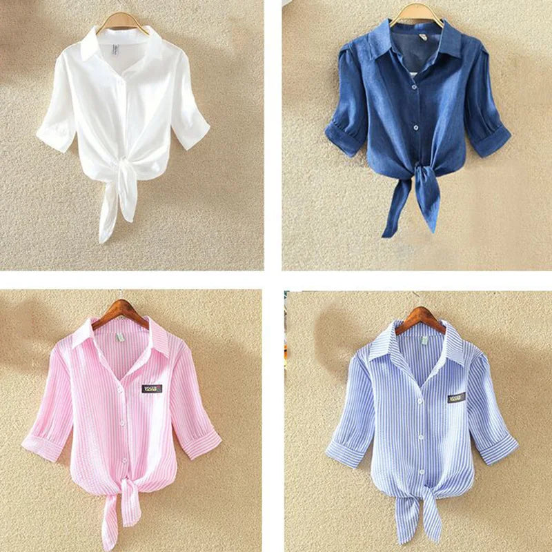 100% Cotton Blouse Holiday Loose Short Sleeve New