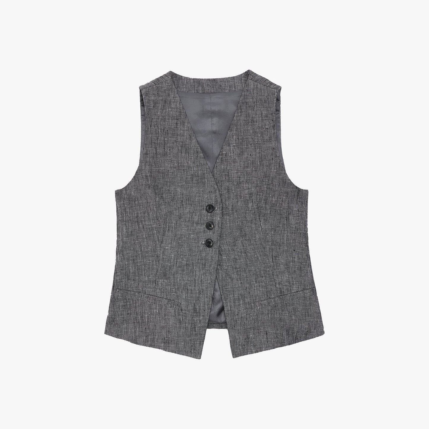 "Old Money Space" Linen Draped Vest and Straight Trousers Suit