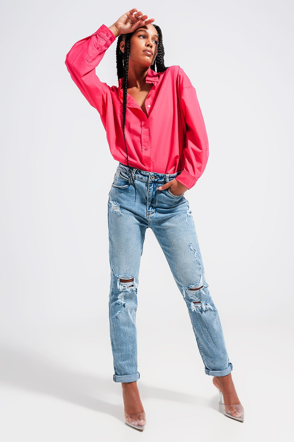 Button Front Shirt in Fuchsia