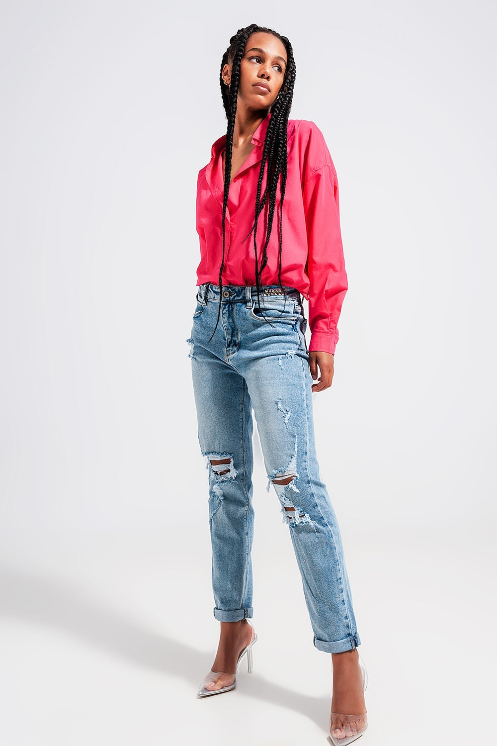 Button Front Shirt in Fuchsia