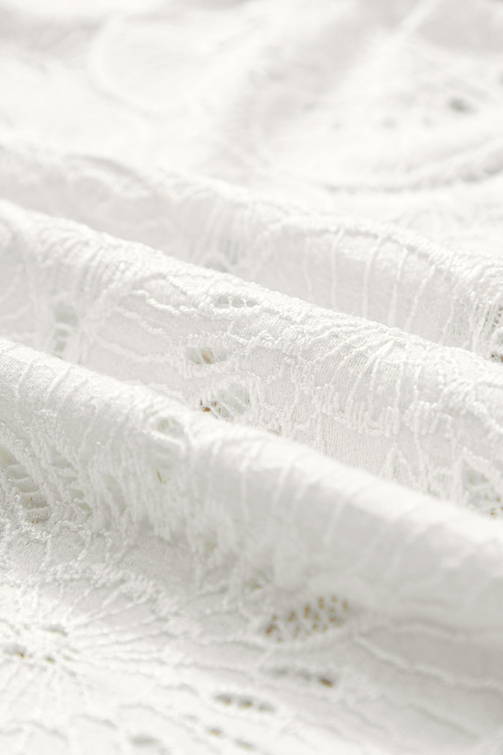 White Flower Eyelet Jacquard Keyhole Puff Sleeve Blouse