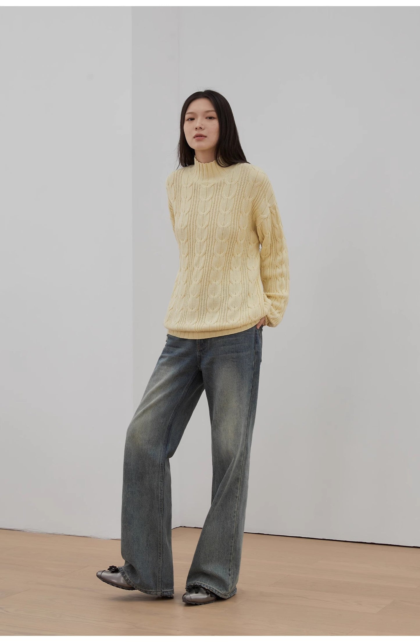 Women’s Merino Wool Twisted Oversized Sweaters Turtleneck，“Autumn Moon Star Sea”