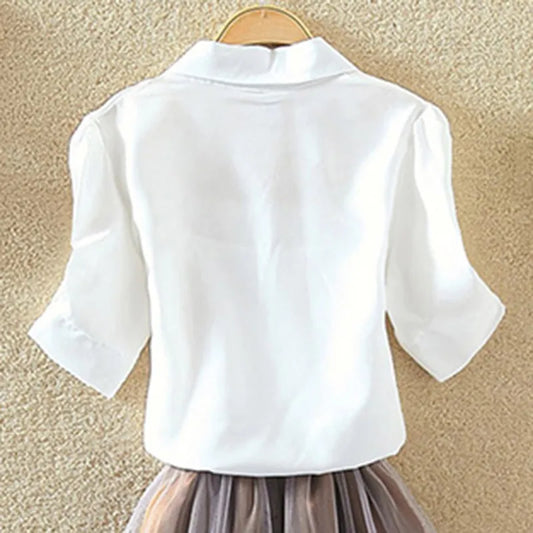 100% Cotton Blouse Holiday Loose Short Sleeve New