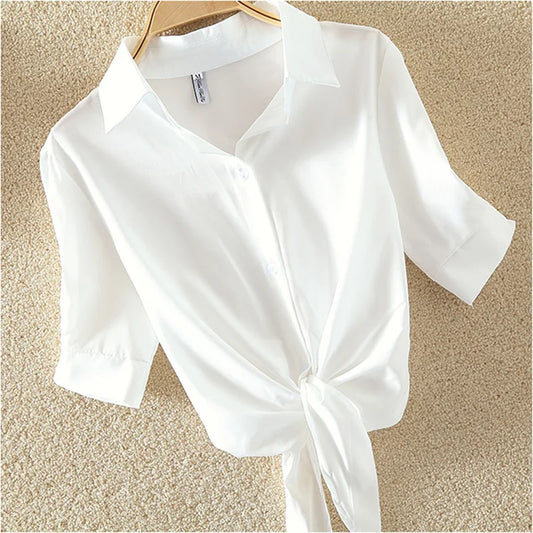100% Cotton Blouse Holiday Loose Short Sleeve New